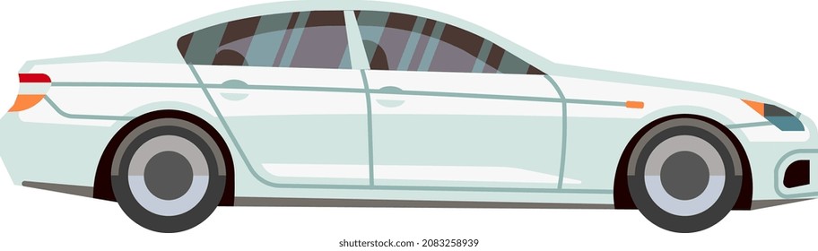 White sedan. Side view car icon in cartoon style