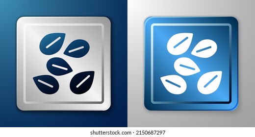 White Seeds of a specific plant icon isolated on blue and grey background. Silver and blue square button. Vector