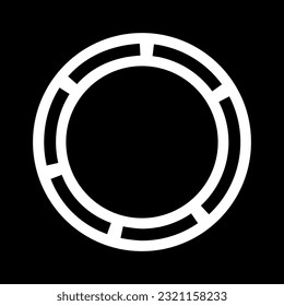 White segmented circle logo frame isolated on black background. Circular grid border symbol. Vector illustration.