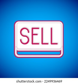 White Sell button icon isolated on blue background. Financial and stock investment market concept.  Vector