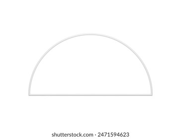 White semicircle protractor glossy geometric frame minimalist basic foundation 3d element realistic vector illustration. Premium mathematical shape presentation decorative half round framework