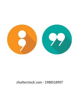white semicolon, comma and qoutation mark icons set isolated on white.  Flat punctuation isigns. Vector illustration. quotation logo.  Chat sign. Citation