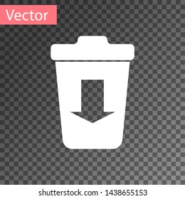 White Send to the trash icon isolated on transparent background. Vector Illustration