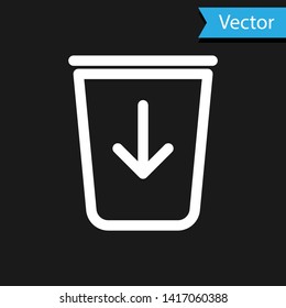 White Send to the trash line icon isolated on black background. Vector Illustration