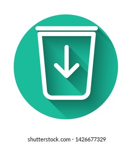 White Send to the trash line icon isolated with long shadow. Green circle button. Vector Illustration