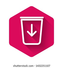 White Send to the trash line icon isolated with long shadow. Pink hexagon button. Vector Illustration
