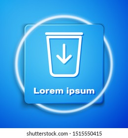 White Send to the trash line icon isolated on blue background. Blue square button. Vector Illustration