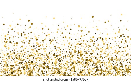 White Sequin Anniversary Pattern. Glamour Dot Banner. Transparent Invitation. Gold Shine Falling Pattern. Glow Abstract Invitation.