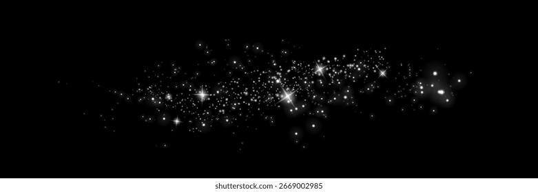 Weiße Pailletten funkeln mit vielen Lichtern. Schimmernder Staub. Luxuriöser Hintergrund von weißen Teilchen.