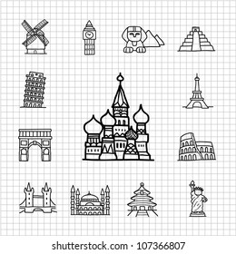 White Series | Hand Drawn Famous Location,landmarks,Travel  Icon Set