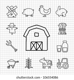 White series | Hand drawn Farm icon set