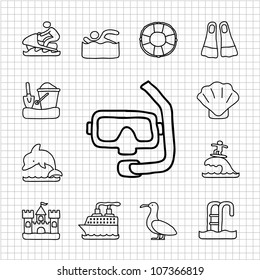 White series | Hand drawn Travel ,beach,summer icon set