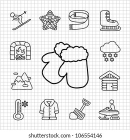 White Series | Hand drawn Winter , Season , icon set