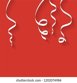 White serpentine on red background. Decoration element of holiday. Vector background