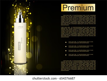 White serum with shining lights on black background