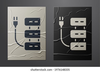 White Server icon isolated on crumpled paper background. Adjusting app, service concept, setting options, maintenance, repair, fixing. Paper art style. Vector