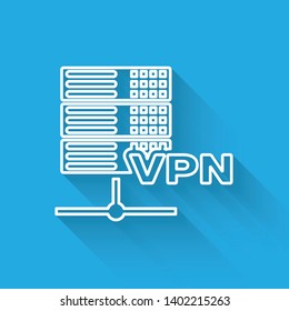 White Server VPN line icon isolated with long shadow. Vector Illustration