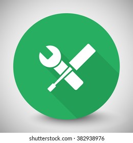 White Service icon with long shadow on green circle