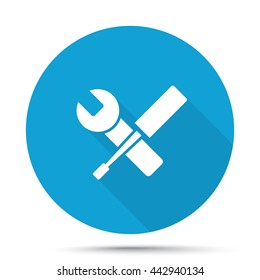 White Service icon on blue button isolated on white