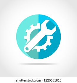 White Service symbol in flat design with long shadow. Vector illustration. Service symbol on blue round button.