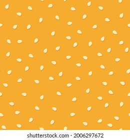 White sesame seeds on a bun. Seamless pattern. Top burger with sesame seeds. Vector illustration on color background.