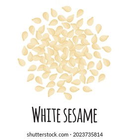 White sesame for template farmer market design, label and packing. Natural energy protein organic super food. Vector cartoon isolated illustration.