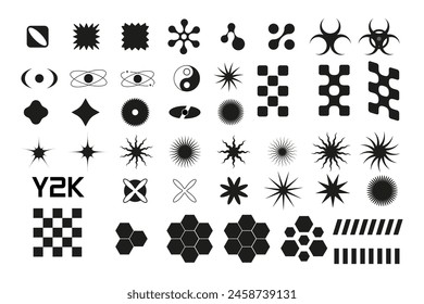 Weiß Set Füllung Schwarz Geometrische Formen y2k, 3d . Vektorgrafik für Poster, Banner