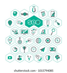 White Set of flat design icons for Business, SEO and Social media marketing