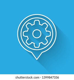White Setting line icon isolated with long shadow. Tools, service, cog, gear, cogwheel sign. Vector Illustration