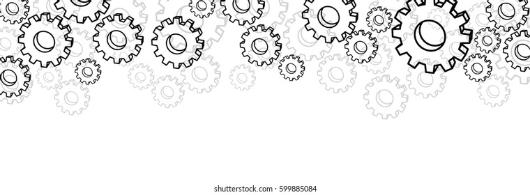 White settings banner with silhouettes of gears. Vector illustration.