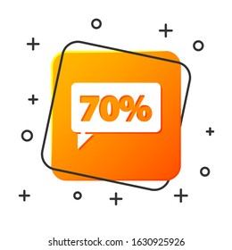 White Seventy discount percent tag icon isolated on white background. Shopping tag sign. Special offer sign. Discount coupons symbol. Orange square button. Vector Illustration