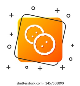 White Sewing button for clothes icon isolated on white background. Clothing buttons. Orange square button. Vector Illustration