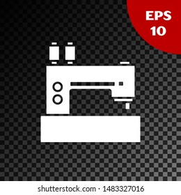 White Sewing machine icon isolated on transparent dark background.  Vector Illustration