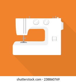White sewing-machine mechanically controlled in a flat style on an orange background
