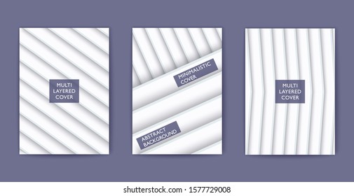 White shaded multi layered poster. Vector 3D cover template. Minimalistic style design.