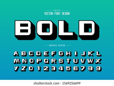 White shadow font and bold alphabet vector, Design typeface letter and number, Graphic text on gradient blue background