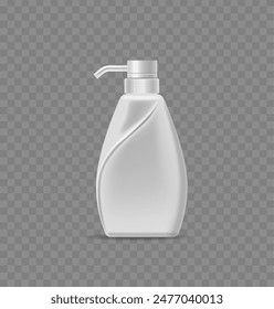 White Shampoo Bottle With A Dispenser Pump, Isolated On A Transparent Background. 3d Vector Minimalistic Design
