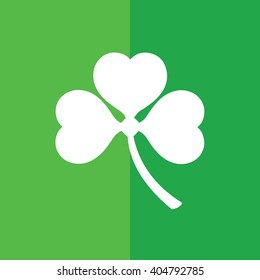 White shamrock icon vector illustration. Green background