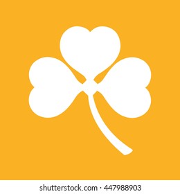 White shamrock icon vector illustration. Yellow background