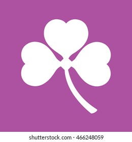 White shamrock icon vector illustration. Purple background