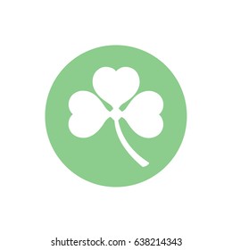 White shamrock icon vector illustration. Green circle. Green button