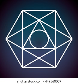 White Shape design represented by Sacred geometry icon. Colorfull illustration. Blue background