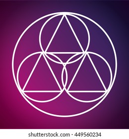 White Shape design represented by Sacred geometry icon. Colorfull illustration. Purple background