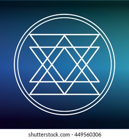 White Shape design represented by Sacred geometry icon. Colorfull illustration. Blue background