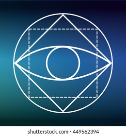 White Shape design represented by Sacred geometry icon. Colorfull illustration. Blue background