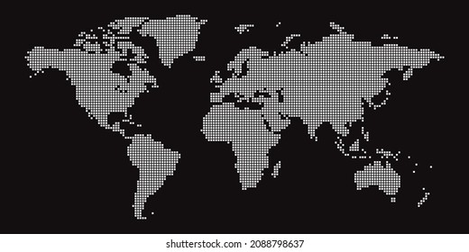 mapa del mundo de la forma blanca y fondo negro