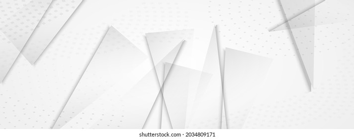 Formas Blancas Vector Mínimo Fondo Gris Panorámico. Portada gráfica. Afiche Transparente Trendy Triangle. Patrón creativo.