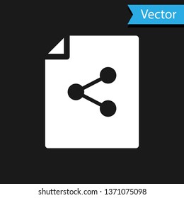 White Share file icon isolated on black background. File sharing. File transfer sign. Vector Illustration
