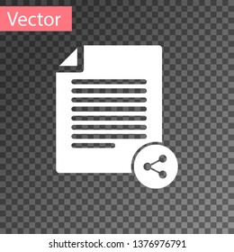 White Share file icon isolated on transparent background. File sharing. File transfer sign. Vector Illustration