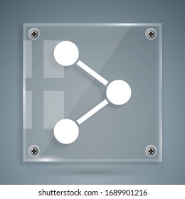 White Share icon isolated on grey background. Share, sharing, communication pictogram, social media, connection, network. Square glass panels. Vector Illustration